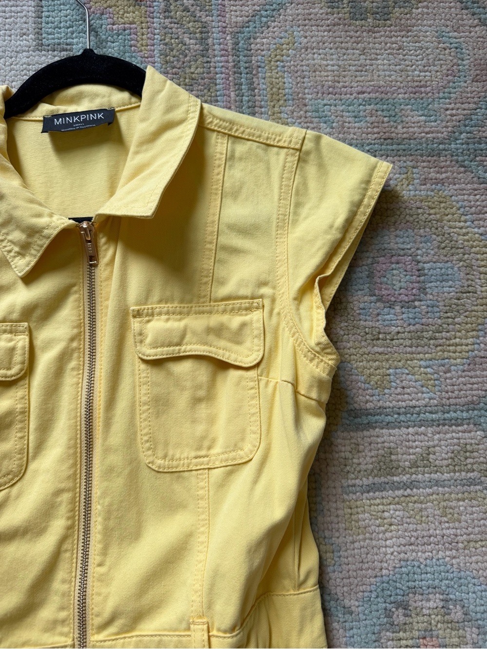 MINKPINK Yellow Zip-Front Utility Romper - Picture 9 of 13